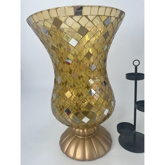 PartyLite Other - PartyLite Gold Mosaic Hurricane P9902 12" Tall, Candle Holder Vase Decor